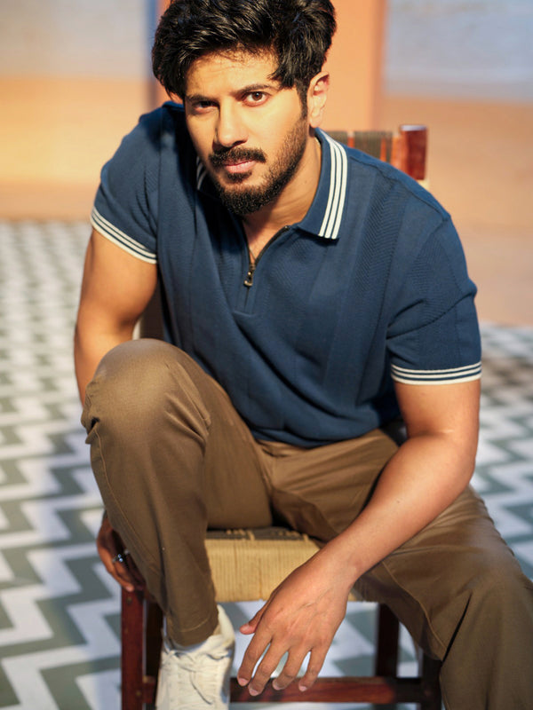 Slate Sky Blue Vertical Stripes  Polo T Shirt