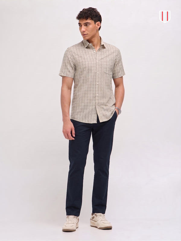 Clay Beige Cube Printed Casual Shirt