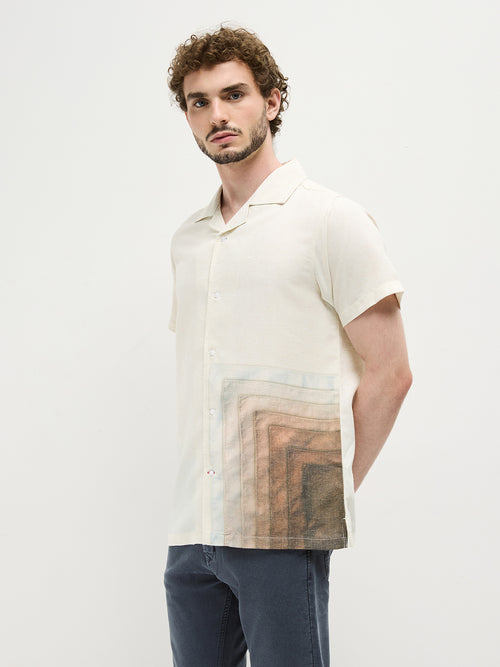 Beige Cuban Printed Casual Shirt
