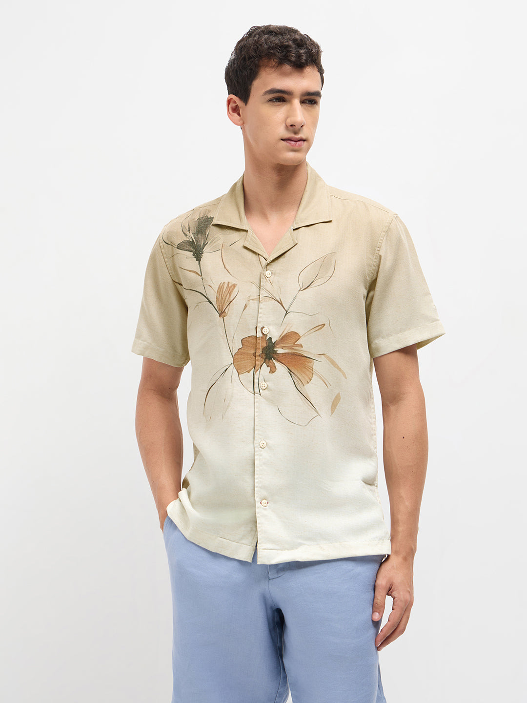 beige floral shirt