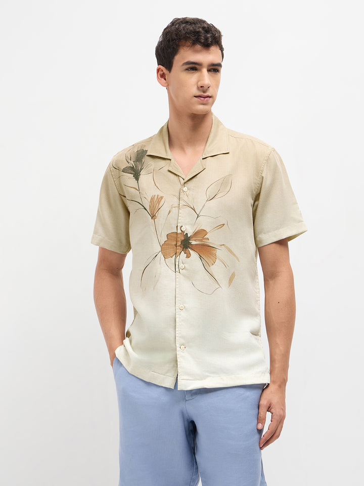 beige floral shirt