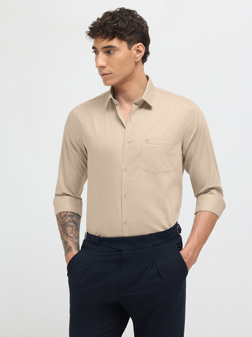 Light Beige Solid Formal Shirt