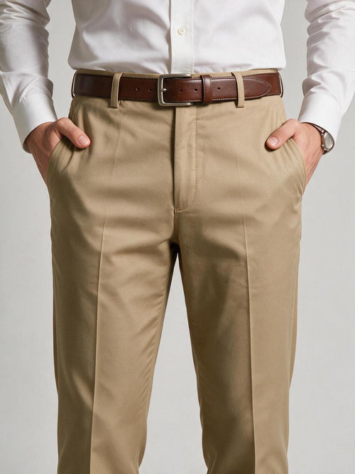 Light French Beige Solid Formal Trousers