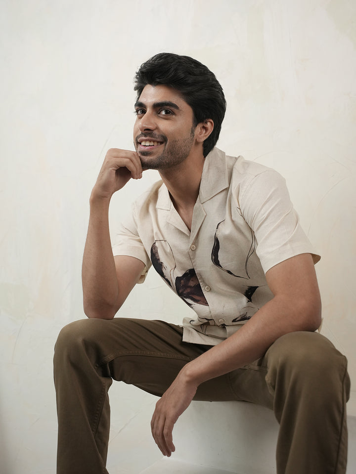 beige printed shirt
