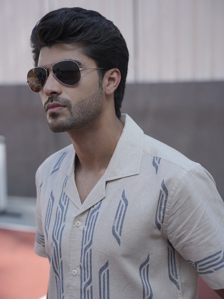 beige printed shirt