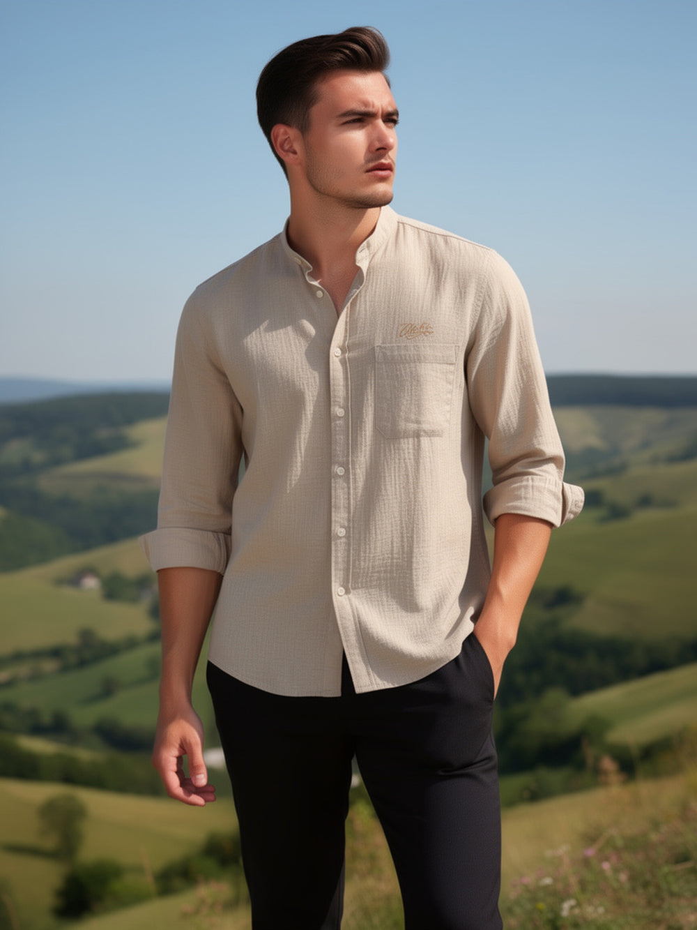 beige shirt mens