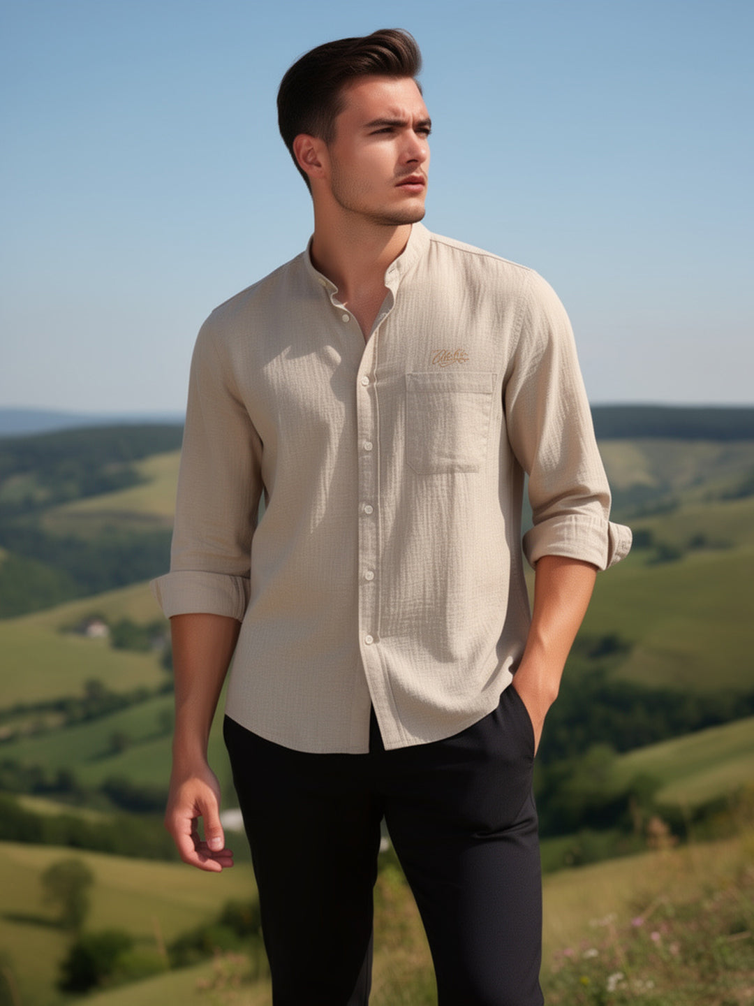 beige shirt mens