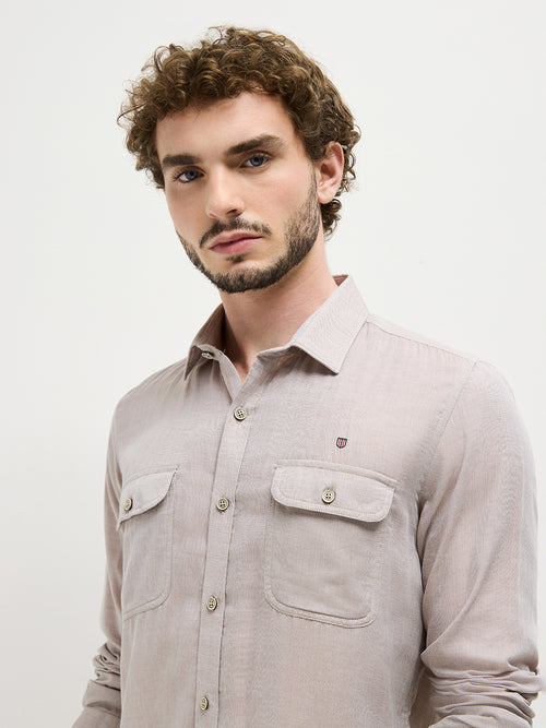 Beige Plain Casual Shirt
