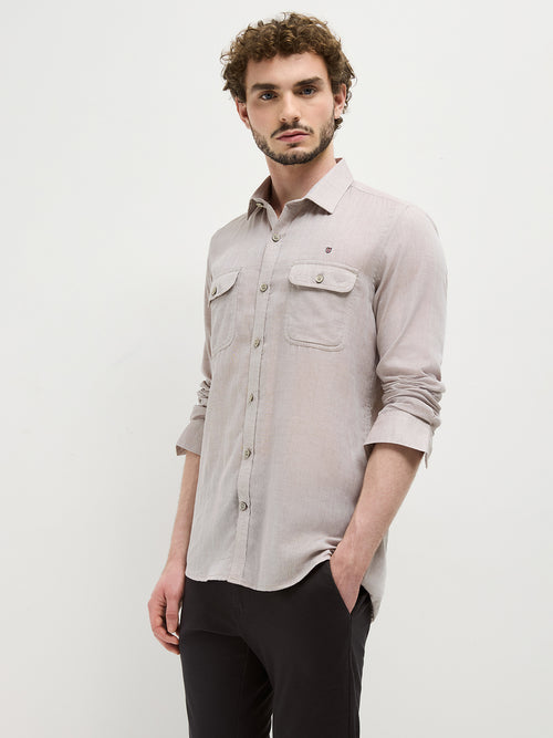 Beige Plain Casual Shirt