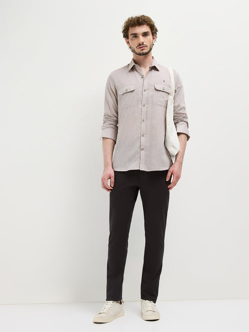 Beige Plain Casual Shirt