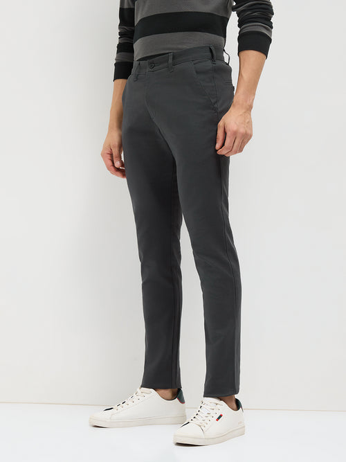 Dark Grey Solid Casual Trouers
