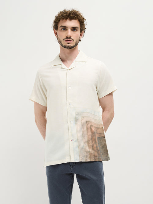 Beige Cuban Printed Casual Shirt