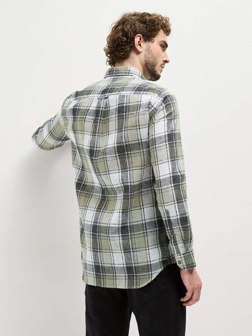Cream Checked Casual Shirt