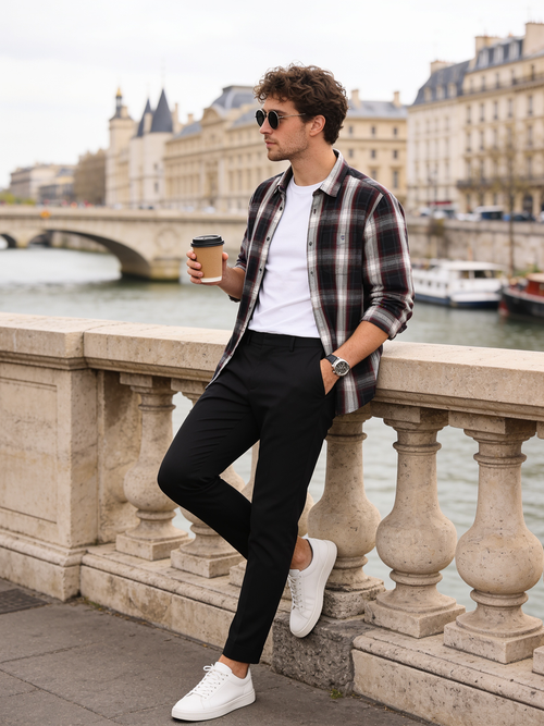 Midnight Blue and Crimson Checked Casual Shirt