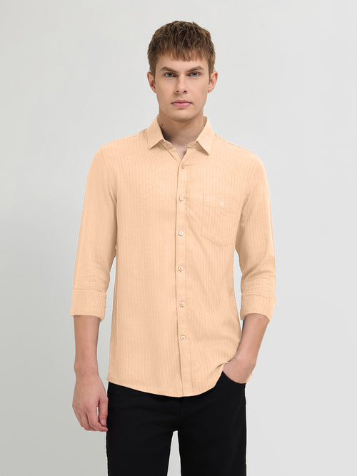 Pale Orange Solid Casual Shirt
