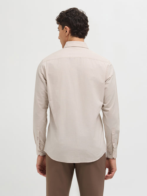 Cream Beige Solid Casual Shirt