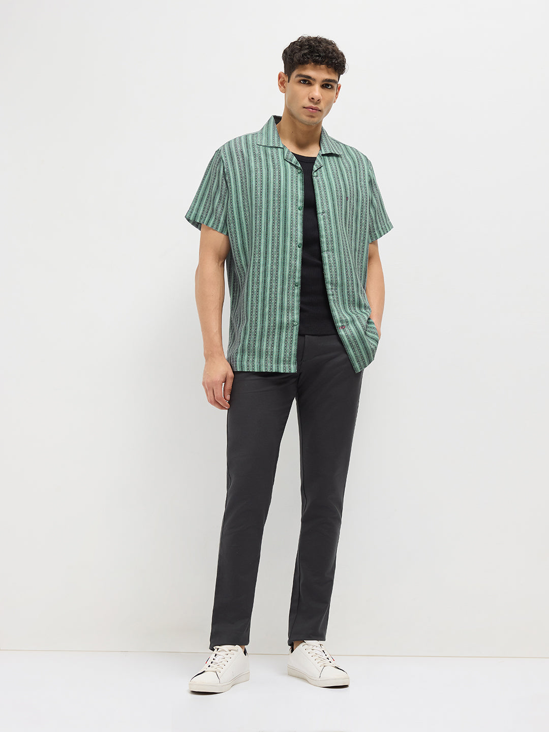 black and grey striped shirt