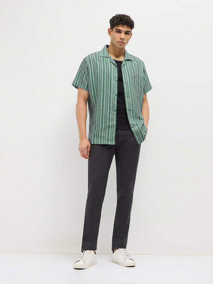 black and grey striped shirt