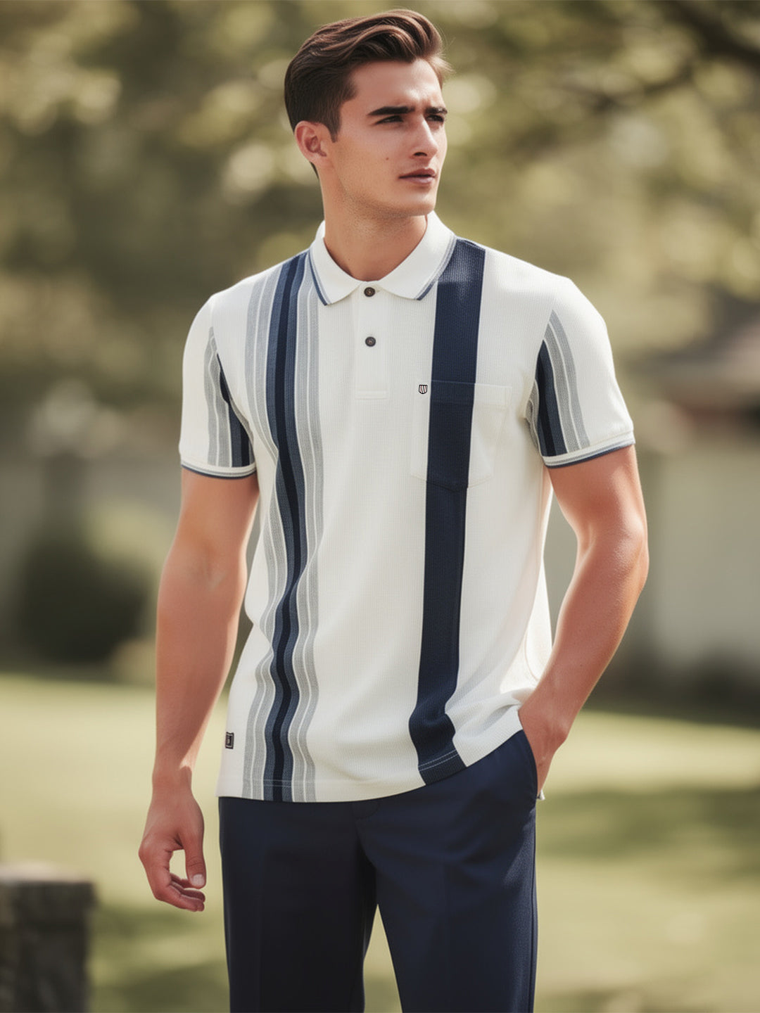 black and white striped polo t shirt