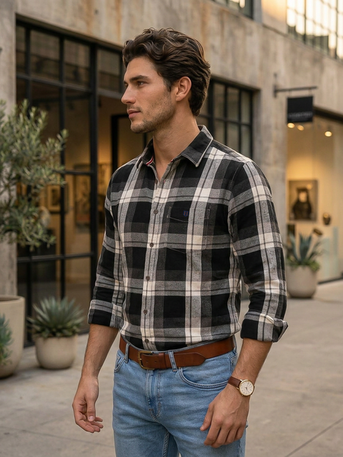 Deep Ash Black Checked Casual Shirt