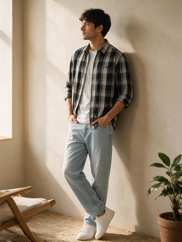 Black Checked Casual Shirt