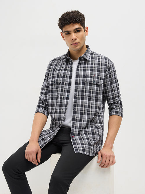 Black Checked Casual Shirt with Two Pockets