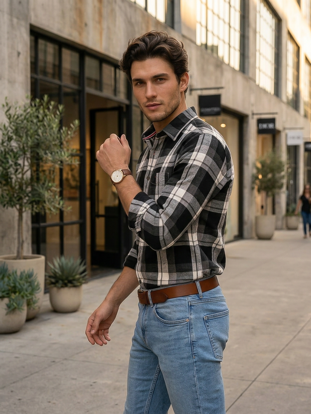 black checked casual shirt