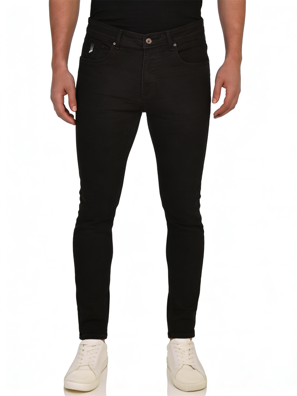 black denim trousers