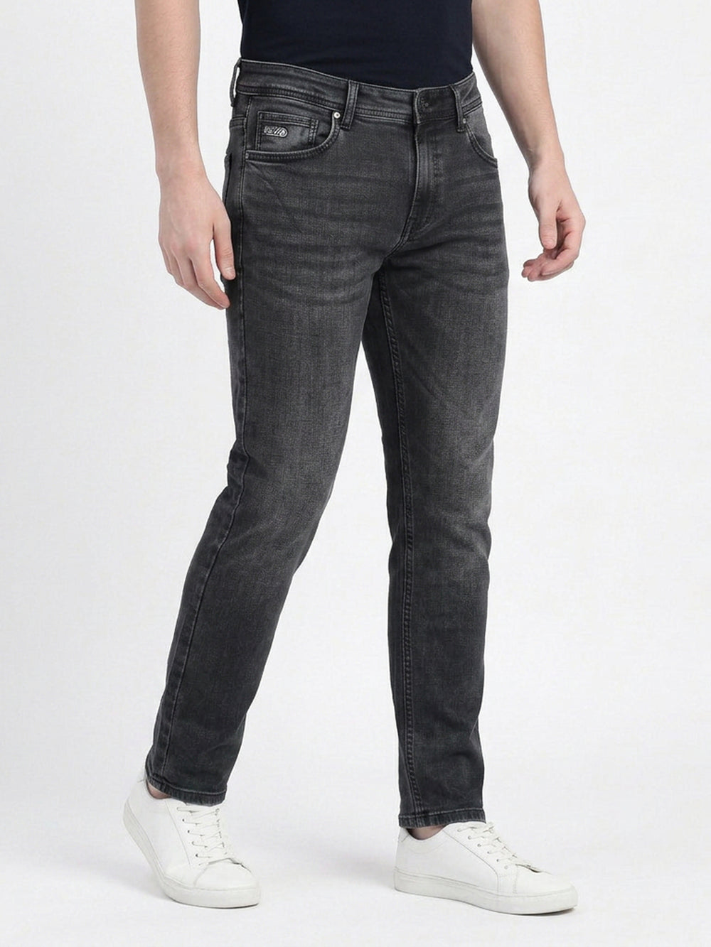 black denim trousers