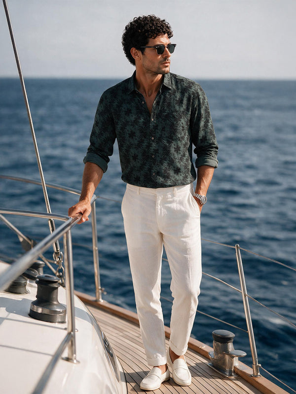 Black Forest Green Botanical Printed Casual Shirt