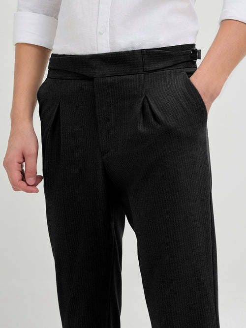 Black Solid Casual Gurkha Pants