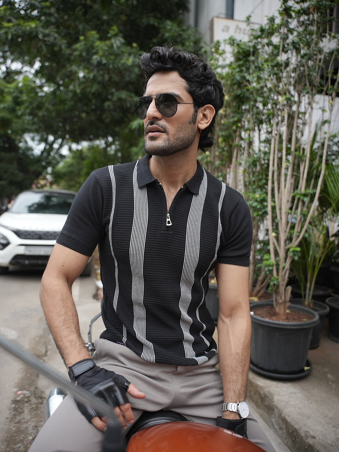 black zipper t shirt