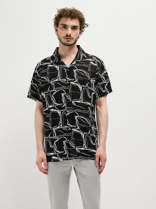 Black Abstract Printed Casual Shirt