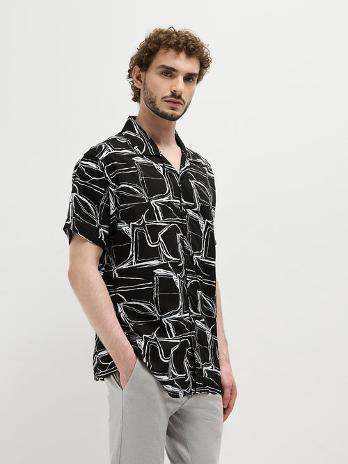 Black Abstract Printed Casual Shirt