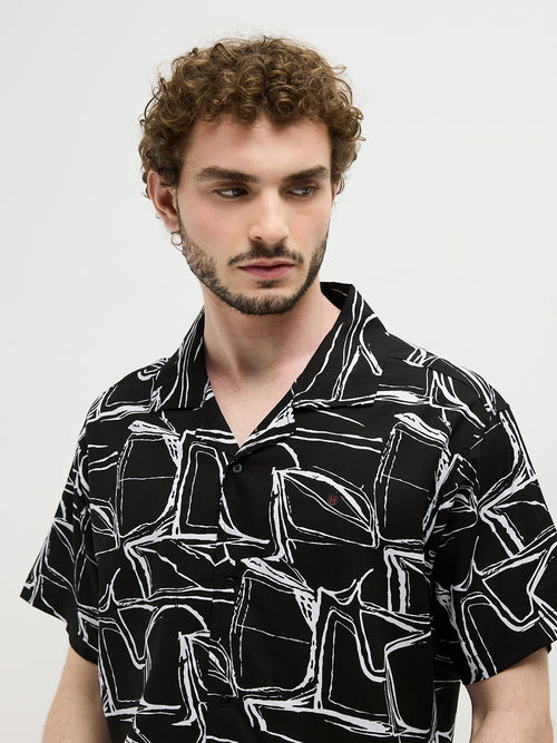 Black Abstract Printed Casual Shirt