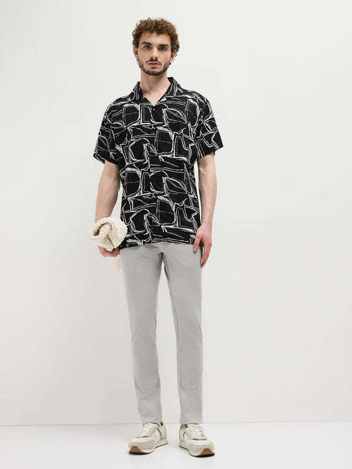 Black Abstract Printed Casual Shirt