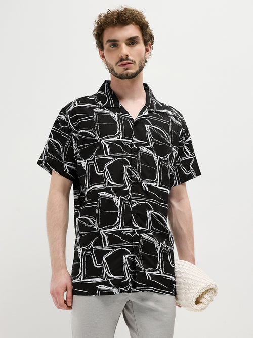 Black Abstract Printed Casual Shirt