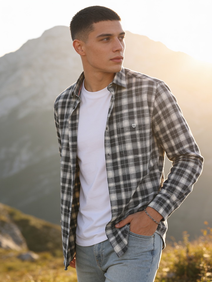 blue and white casual shirt