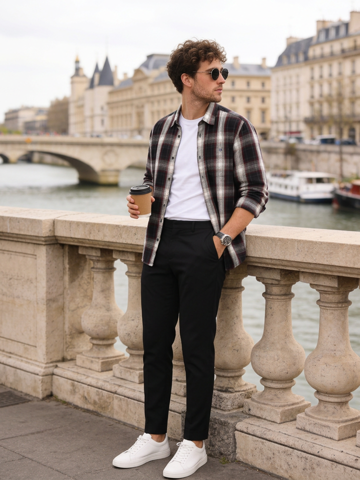 blue casual check shirt