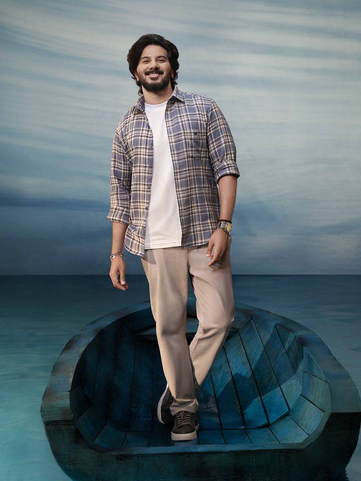 blue checked casual shirt