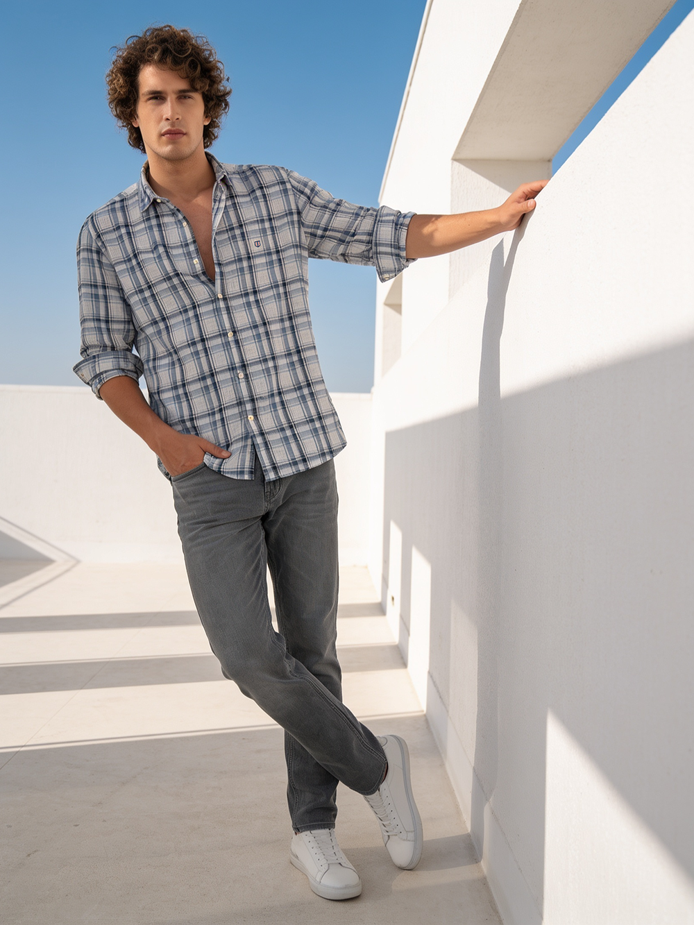 blue checked casual shirt