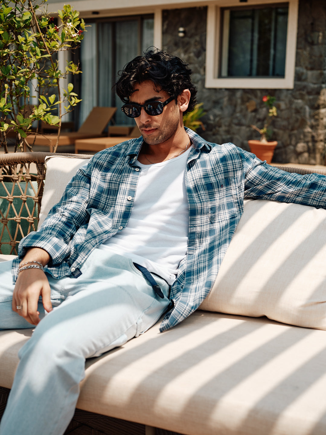 blue checked casual shirt