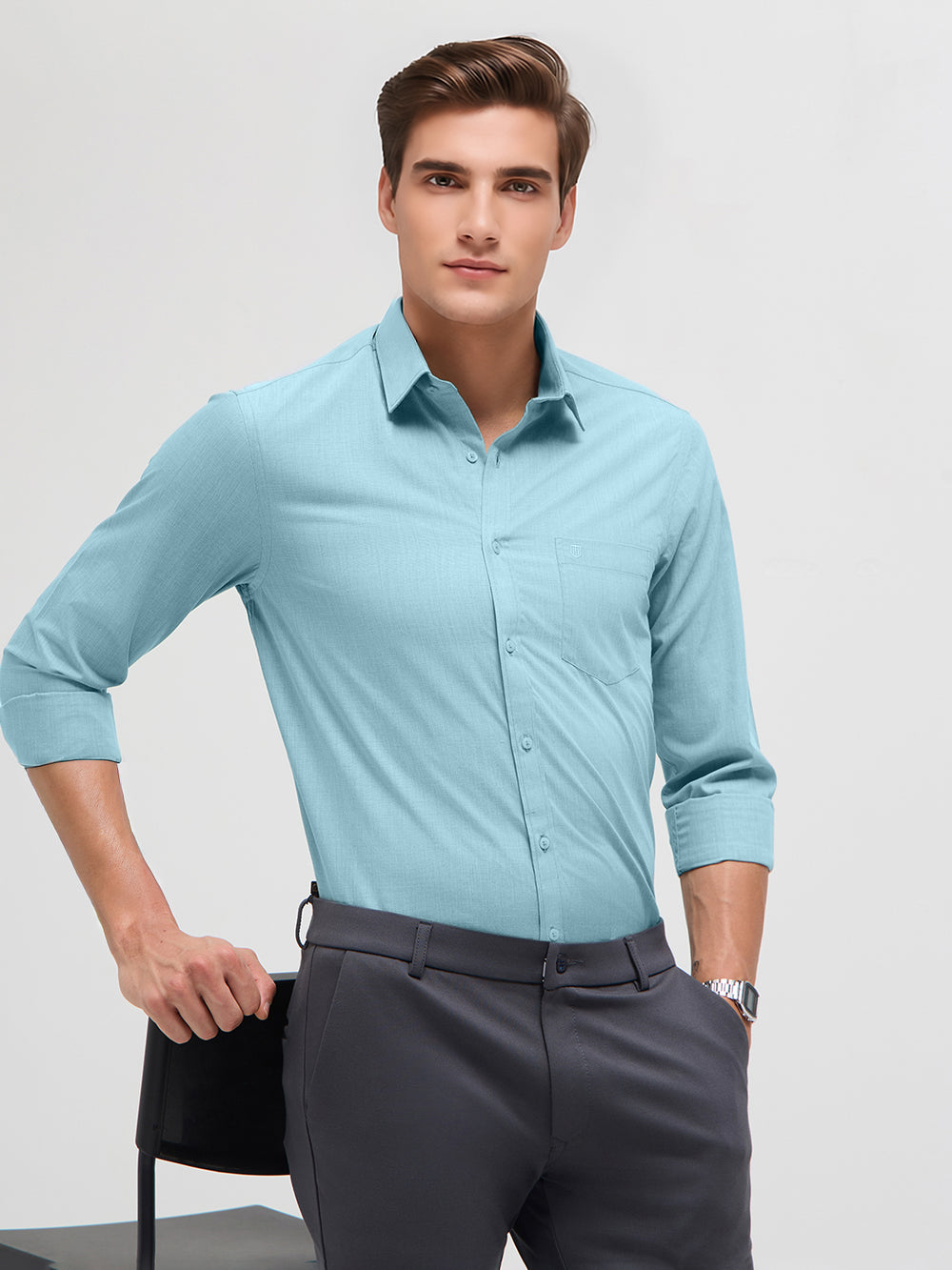 blue formal shirt