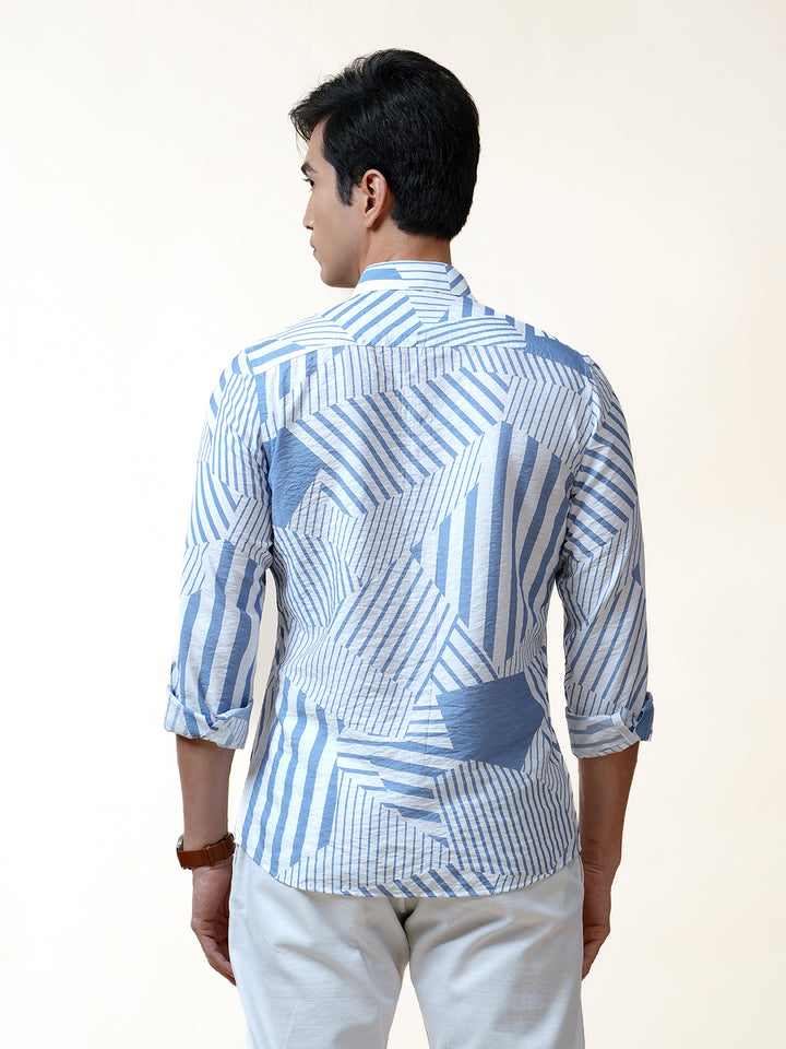 blue printed shirt for men