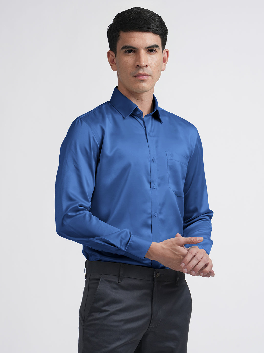 blue satin shirt