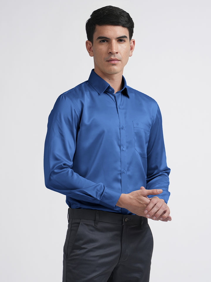blue satin shirt