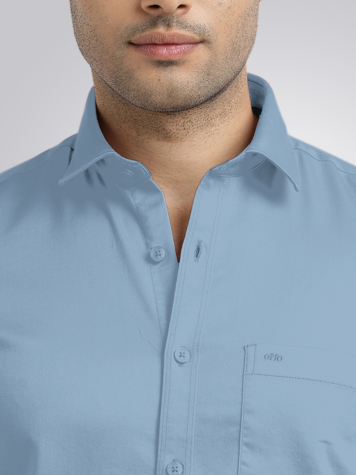 blue satin shirt