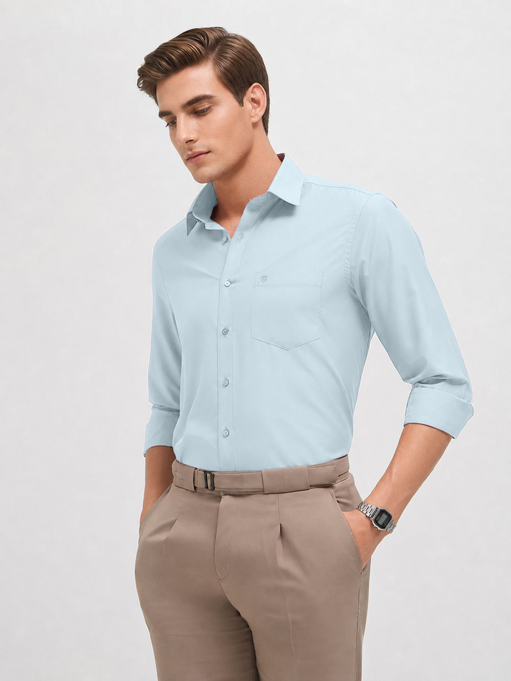 blue solid shirt