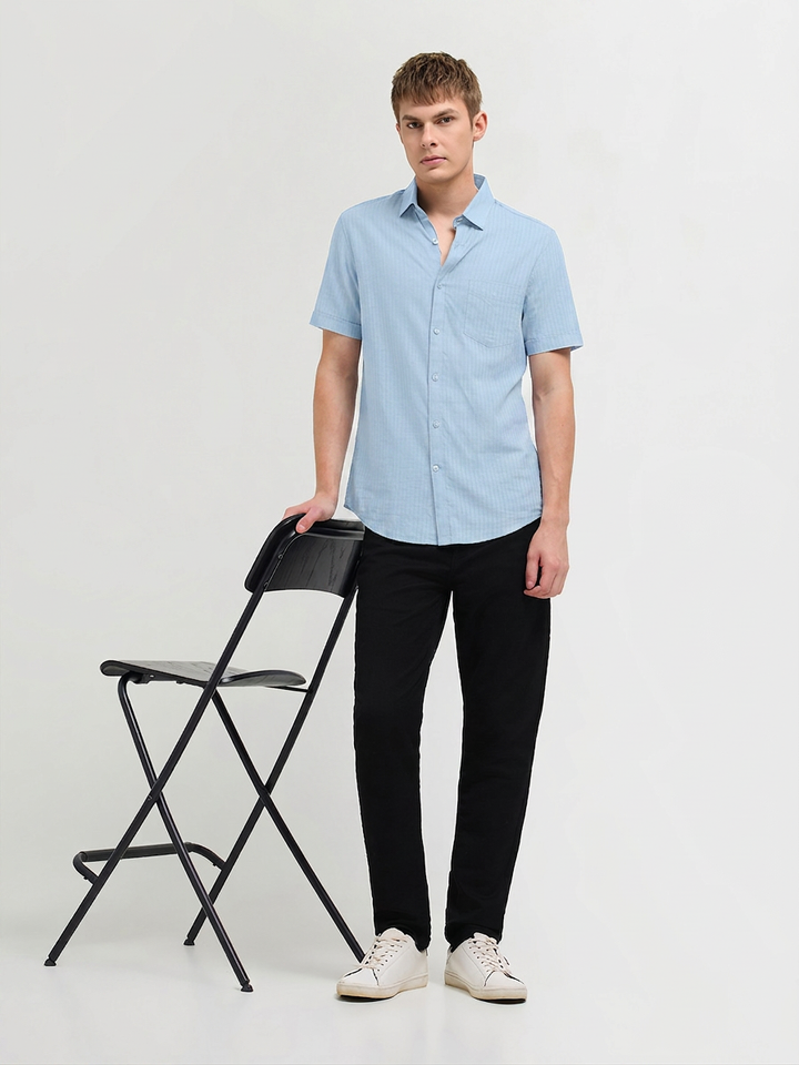 blue solid shirt