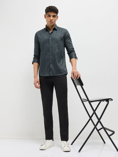 Bottle Green Printed Casual Shirt